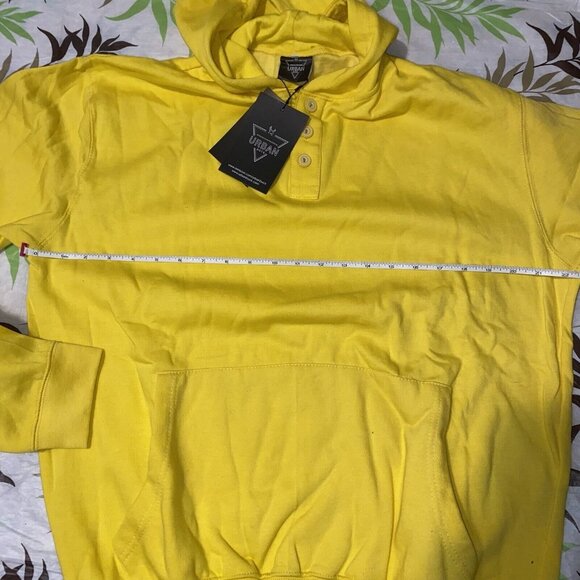 URBAN BUCK Mens Large Yellow Button Up Pullover Hooded Sweatshirt New - Picture 7 of 7